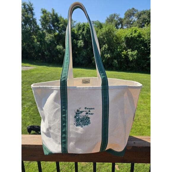 VTG 90s LL Bean Boat & Tote Bag USA Canvas Green Large 22"x14.5"x8" Embroidered - Picture 7 of 10